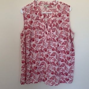Talbots Pink and Red Seashell Print Sleeveless Blouse